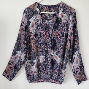 Navy & Pink Paisley Print Top