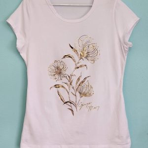 White & Gold Print T Shirt